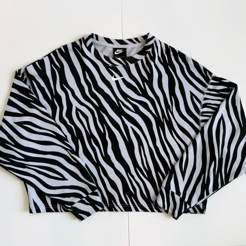Nike Sportswear Icon Clash Women's Crew Sweatshirt Purple Black Zebra Print NWT